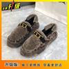 Sapatos de Algodão Quentes Forrados com Lã de Sola Reta, Sapatos Peludos para Mulheres, Novo Estilo Outono e Inverno 2025 Sapatos de Algodão de Sola Super Macia, Sapatos Touca para Mulheres