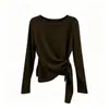 Camiseta Rayada Irregular de un Hombro para Mujer, Ropa de Tallas Grandes para Mujer de Manga Larga, Top Versátil Adelgazante de Otoño, Estilo Coreano