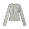 Camiseta Interior de Cuello Redondo y Manga Larga con Copas para Mujer 2025 Nueva Ropa de Abrigo Otoño e Invierno Look Adelgazante Camiseta Interior