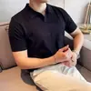 Camisa Polo de Punto para Hombre de Seda de Hielo Fresca, Estilo Maduro Ligero, Blanca con Sensación de Negocios de Alta Gama, Camiseta Negra de Manga Corta