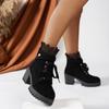 Otoño e Invierno 2024 Estilo coreano Para combinar Talla grande Corto para mujer Punta redonda Grueso Cierre Encaje Botas Martin de encaje