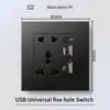 Hong Kong y Macao Enchufe USB Británico 13A con Enchufe de Carga Rápida Tipo-C Interruptor de Luz Estándar Británico Panel de Plástico Negro