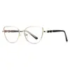 Gafas lisas estilo europeo y americano 3186 con patillas metálicas de ojo de gato retorcidas, versátiles para ir al trabajo, efecto adelgazante, gafas anti luz azul para mujer