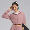 Nuevo traje deportivo cálido de forro polar para correr de otoño e invierno para mujer, chaqueta corta con cremallera de ajuste holgado, conjunto de yoga y fitness