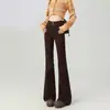Calça Jeans Marrom Flare Feminina, Nova Coleção Outono Cintura Alta Emagrecedora Calça Pantalona Melard para Baixinhas