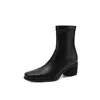 Botas Elásticas Super Elásticas para Mujer Botas Adelgazantes Otoño Invierno Nuevo Estilo Forro de Piel de Cerdo Punta Cuadrada Tacón Alto Grueso Botas de Moda Botines Elásticos para Mujer