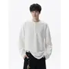Camiseta masculina de manga longa com gola estilo americano Henry, nova para primavera e outono, roupa íntima casual de alta rua, top texturizado vintage moderno