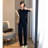 Conjunto de calças largas de seda de gelo Moda feminina estilo coreano tamanho grande design solto Sense Split manga curta Top Calças da moda
