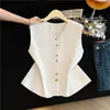 Chaleco Minimalista de Lino Tencel de Alta Gama Blanco para Mujer, Nuevo Versátil de Verano 2026 Top sin Mangas de Cuello Redondo
