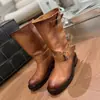 2026 Botas Martin de Estilo Europeo y Americano Nuevas para Otoño con Cremallera Lateral de Color Sólido y Tacón Cuadrado Metálico, Punta Redonda de Moda para Invierno