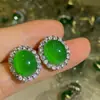Transmisión en Vivo de Joyería Xiancan Nuevos Pendientes de Plata 925 Incrustados de Calcedonia Verde Estilo Ricas Femeninas Pendientes Clásicos de Lujo