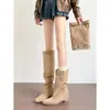 Primeiro Encontro Temporada Dois-Botas Femininas de Bico Fino com Babados 2026 Novas Botas de Tornozelo com Rebites para Calça Slim Botas de Cavaleiro Emagrecedoras