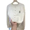 Cárdigan Suéter Bordado de Oso para Mujer Otoño e Invierno 2024 Nuevo Chaqueta Corta de Cintura Alta Moda Suéter Básico Pequeño