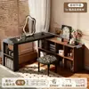 Escritorio estilo vintage para uso doméstico, escritorio de computadora retro semi-cerrado, tocador de esquina para dormitorio con gabinete de almacenamiento integrado