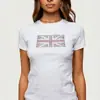 Top corto de manga corta ajustado retro con strass de la Union Jack, venta al por mayor transfronteriza europea y americana, camiseta estilo Y2K B