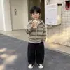 Cárdigan suéter para niños coreanos, top de otoño e invierno, sudadera con capucha de punto gruesa holgada, chaqueta pequeña, marca de moda