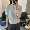 Camiseta de Verano Nueva para Mujer, de Punto Hueco Estilo Francés, Manga Corta, Cuello Redondo Delgado, Moda, Capa Base, Holgada, Adelgazante, Elegante