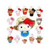 Llavero de peluche Hello Kitty, muñeco de sombrero de paja Hello Kitty de cuero negro, amuleto popular para bolsa de dibujos animados