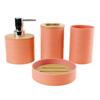 Cubierta de bambú de veta cruzada juego de cuatro piezas de plástico para lavado de baño fabricantes venta al por mayor almacenamiento de baño estante para lavar juego de porta cepillos de dientes