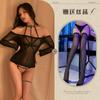 Roupa íntima sexy, perspectiva de três pontos, traje de paixão, saia curta de malha fina, rebite, vestido SM de bondage, tentação