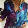 Camisa de manga larga con estampado 3D de lobo transfronterizo europeo y americano con imagen personalizada, nueva moda de comercio exterior de otoño para mujer, venta al por mayor