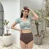 Traje de Baño Sexy de Dos Piezas Manga Corta Estilo Nuevo para Mujer, Oculta el Vientre, Adelgazante, Realce de Busto Pequeño, Conservador de Cintura Alta, Adecuado para Vacaciones en la Costa y Aguas Termales