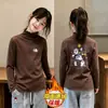 Blusa Térmica de Felpa para Niñas con Cuello Volante Otoño Invierno 2026 Nuevo Estilo para Niños Medianos y Mayores Cuello Alto Capa Base Cálida Blusa Casual