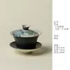 Guisong Ruyin Porcelana Negra Pintada a Mano Libélula Taza de Té para Damas Exquisita Taza para Preparar Té de Gama Alta Juego de Tres Piezas Gaiwan de Tres Talentos