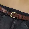 Cinto de Fivela de Agulha de Couro Bovino para Jovens e Adultos, Couro Genuíno, Cinto Moderno e Versátil, Cinto Jeans Retrô