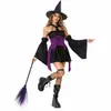 Fantasia de Halloween Fantasia de Bruxa Mágica Estilo Gótico Escuro Cruz Preto Roxo Fantasia de Performance de Carnaval Vestido