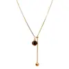 Pingente de pedra olho de tigre na cor dourada, colar ajustável para mulheres, outono/inverno, luxo leve, design de nicho, corrente longa para suéteres, acessório decorativo