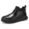 Botines Negros sin Cordones Nuevos Otoño/Invierno para Hombre de Caña Alta Planos Casuales de Piel Tendencia Moda Zapatos de Piel de Negocios