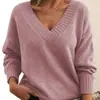 Suéter Pulôver de Malha Casual Versátil com Gola V Solta, Estilo Europeu e Americano, Novo para 2025, para Mulheres, Atacado