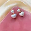 Pendientes de Corazón de Perla Iridiscente Estilo Frontal y Trasero, Estilo Elegante y Minimalista, Nuevos Accesorios para Orejas Exquisitos de Nicho