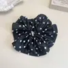 Tela de Puntos de Onda Blanco y Negro Anillo para el Cabello Intestino Grueso Estilo Francés Retro para Mujer Atar Cola de Caballo Baja Goma para el Cabello Tendón Cuerda para la Cabeza Cabeza de Bola