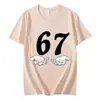 Camiseta de Algodón Talla EuropeaNuevo Estilo Americano Transfronterizo Seisseven67 Top de Cuello Redondo Unisex Negro Blanco