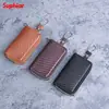 Bolsa para Llaves de Coche de Cuero PU Unisex Mini Cremallera Cubierta para Llaves con Hebilla Bolsa de Almacenamiento para Llaves Antiperdida