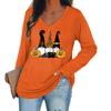 Amazon wsih cross-border novo europeu e americano feminino Halloween inglês carta impressa V pescoço manga longa casual top
