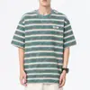 2024 Marca de Moda de Algodón Puro Verano Manga Corta para Hombre Tejido Rayado Pesado 260g Joker Mastic Estampado Tecnológico Camiseta Moda