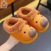 Pantuflas de algodón para niños capibara de otoño e invierno, unisex, cálidas, forradas de felpa, impermeables, para niños pequeños y mayores, con diseño de talón cerrado