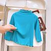 Otoño e Invierno Nuevo Camiseta Base para Niños Modal para Hombre y Mujer Cuello Medio Alto con Orejas de Madera Top Combinable Encaje Manga Larga Trendy
