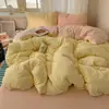 Nuevo Juego Sencillo de Algodón Lavado de Color Sólido de Cuatro Piezas para Dormitorio Estudiantil, Juego de Tres Piezas, Funda de Edredón Individual, Sábana Ajustable, Venta al por Mayor