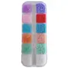 Mini Contas Bolha Coloridas Ornatos para Nail Art Caixa com 12 Compartimentos Caviar Pequenos Diamantes Redondos Decorações de Unhas de Vidro