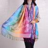Lenço Floral com Gradiente Colorido Xale Jacquard Alongado Estilo Étnico Lenço Cênico Lijiang Nepal Lenço Longo Feminino