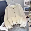 Casaco de Tricô Versátil, Macio e Aconchegante, Estilo Coreano, Novo Casaco Outono/Inverno, Cor Sólida, Barra com Punho, Estilo Simples, Cardigã de Tricô com Gola Redonda para Mulheres