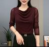 Top Feminino Estiloso Versátil com Gola Bufante e Strass - Lançamento Tendência Primavera 2025 para Dropshipping