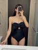 Traje de baño de una pieza tipo tubo con moño negro de diosa, push-up, ajustado, adelgazante, para vacaciones, para mujer, de alta gama