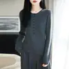 Cardigã de gola redonda com botões para mulheres, design para primavera e outono com decoração de botões, emagrecedor, versátil, estilo casual e vintage