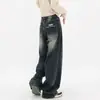 Jeans Anchos de Pierna Azul Oscuro Estilo Retro High Street para Mujer 2024 Nuevos Pantalones Sueltos Mop Pantalones Rectos