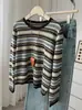 Suéter Base de Lana Merino de Punto Jacquard Bloque de Color Estilo Étnico Cuello Redondo para Mujer, Suéter Delgado de Manga Larga para Primavera y Otoño para Vestir en Capas